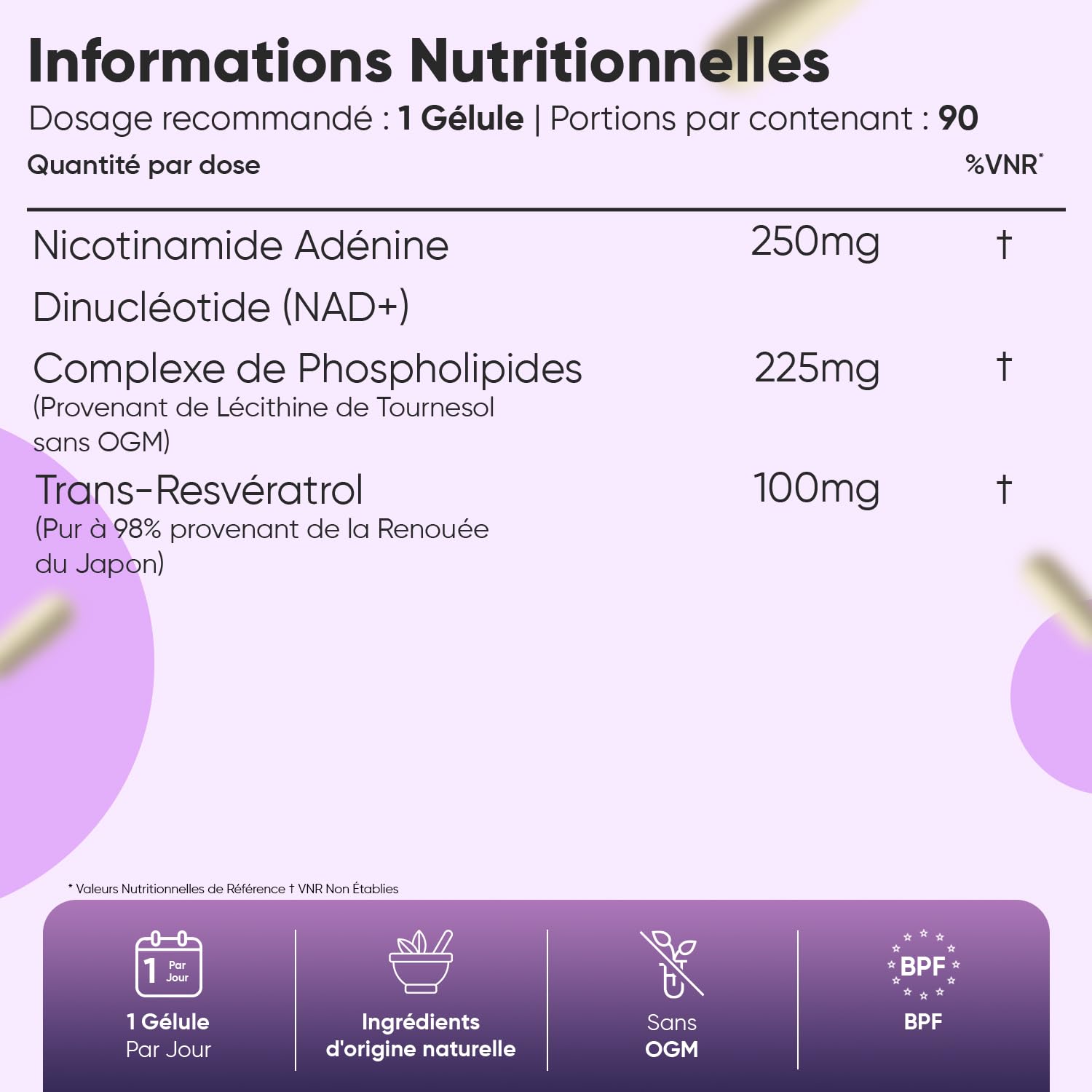 Nad+ Resveratrol Liposomale avec Complexe Phospholipidique, 90 Gélules