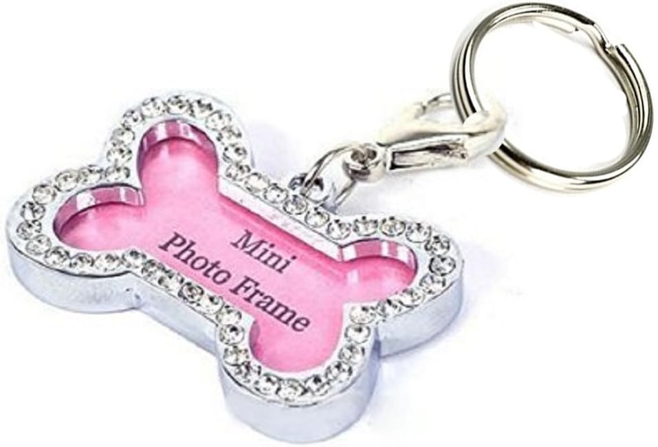 yueton Pet Dog Id Tag Luxury Crystal Decorated Anti Lost Dog Id Tags with Split/Key Ring (Bone)