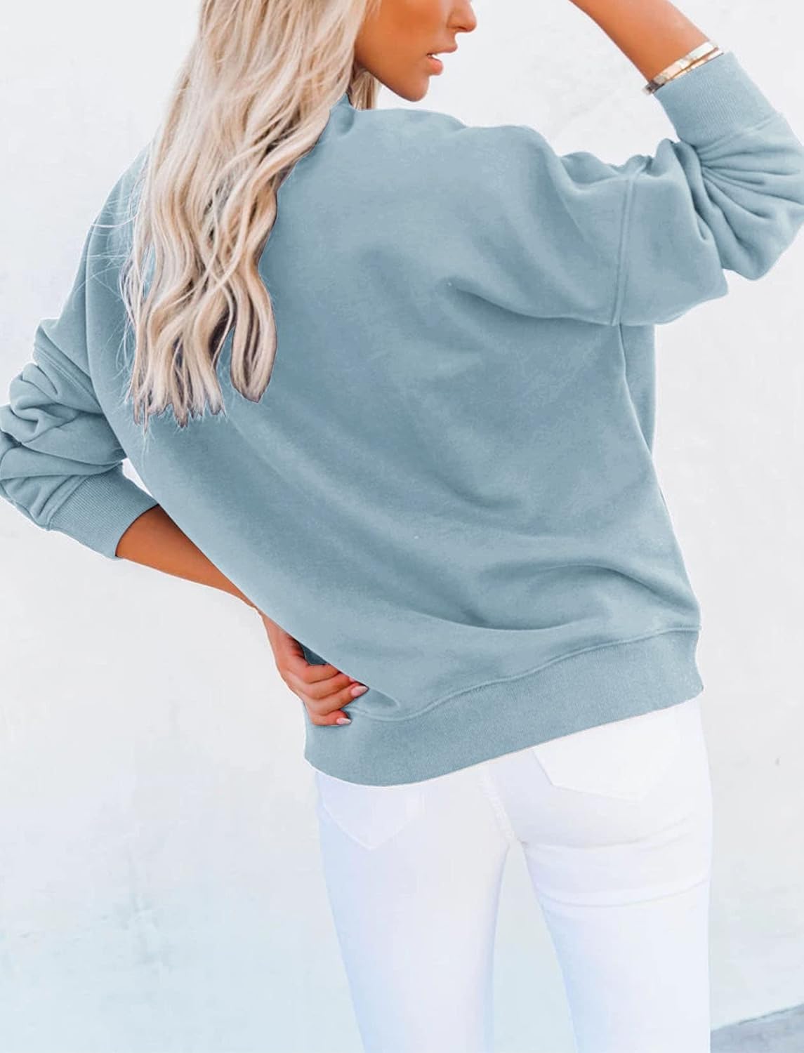 Minclouse Women's Casual Long sleeves Sweatshirt Tops Basic Loose Fit Mock Turtleneck Lightweight Tunic Pullover With Pocket - Image 2