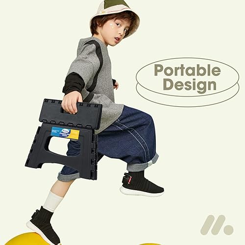 Miniatura 4 de Korpai Upgrade Taburete plegable de 9 pulgadas para adultos y niños con capacidad para hasta 300 libras, taburetes plegables antideslizantes con