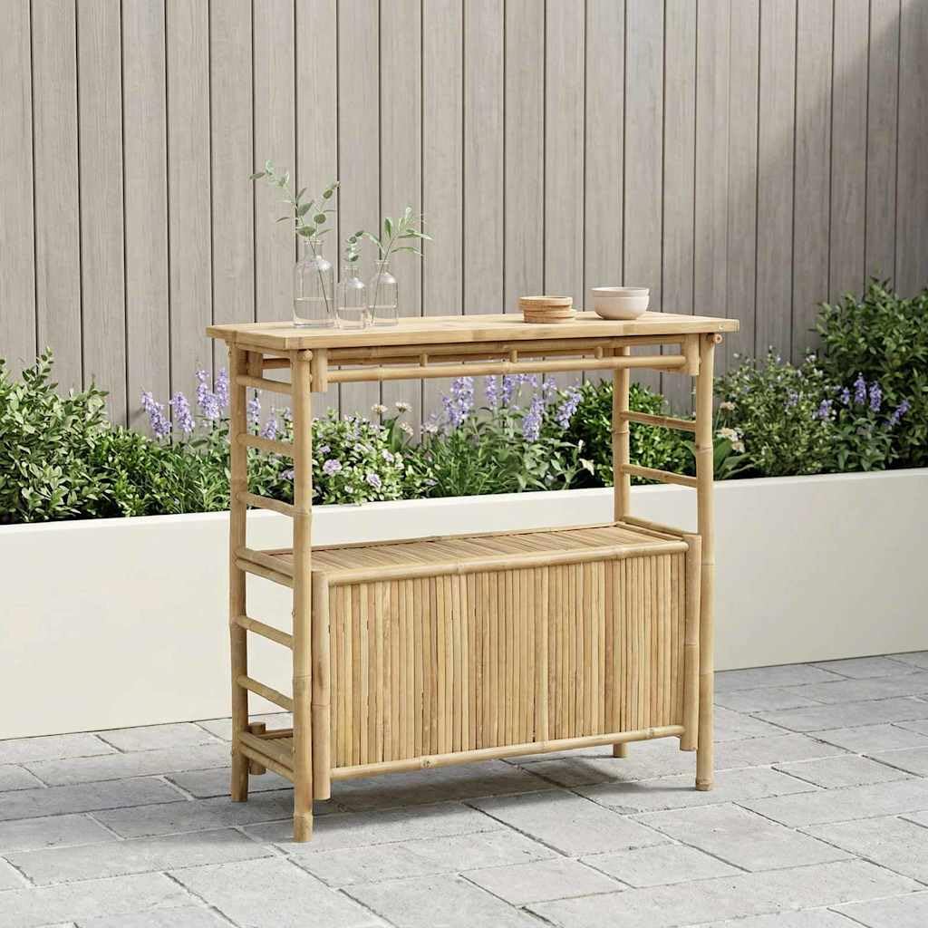 vidaXL Table de bar extérieure Naturel 110 x 50 x 105 cm Bambou, Table de bar tendance, résistante, pour l'extérieur, parfaite pour soirées d’été, jardin, déco écolo et minimaliste