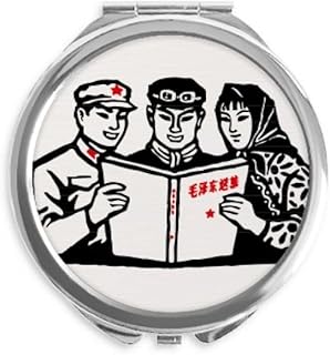 Mao Ze Anthology Chinese Soldier Hand Compact Mirror Round Portable Pocket Glass