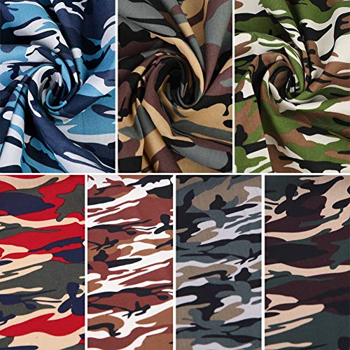 7 PCS Fabric Cotton Camouflage Print,Fat Quarter DIY Craft Cotton Fabtric by The Yard 100% Cotton Camo for Dressmaking Shirts Clothes Quilting Sewing Patchwork Homemade Masks (18.9\"x18.9\").