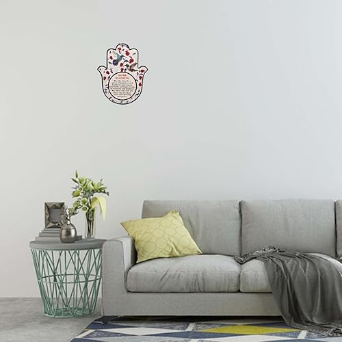 Miniatura 4 de ArancioneandQ (Bendición inglesa) Hamsa de 7.1 pulgadas de buena suerte para el hogar, granadas rojas y pájaros, amuleto de protección para colgar