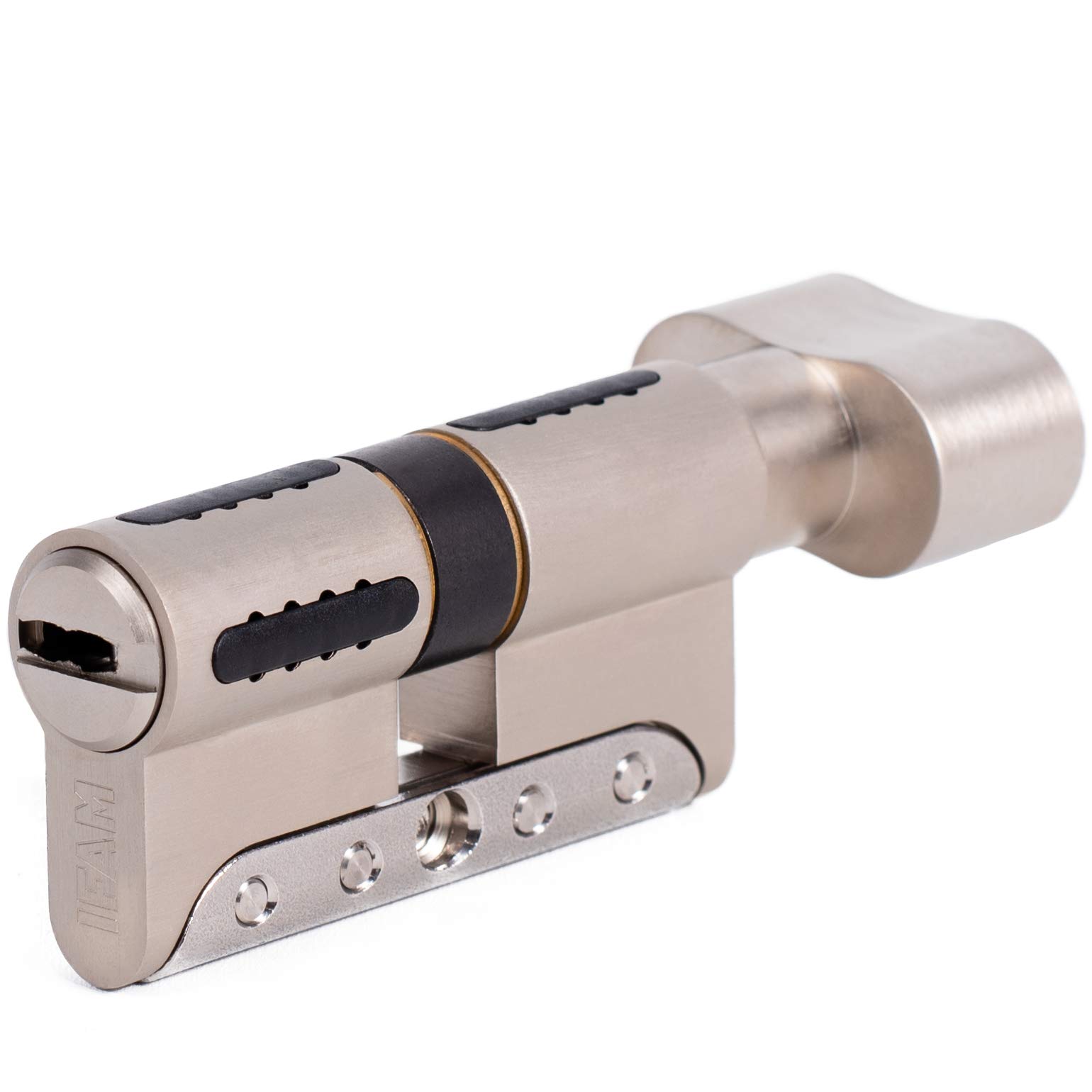IFAM WX1000 Bombin de Seguridad 30x30 Color Niquel CON POMO Cilindro Bombillo Reforzado DOBLE EMBRAGUE Antirotura Antibumping Antitaladro Leva Antiextracción Cerradura para Puerta 5 Llaves y Tarjeta
