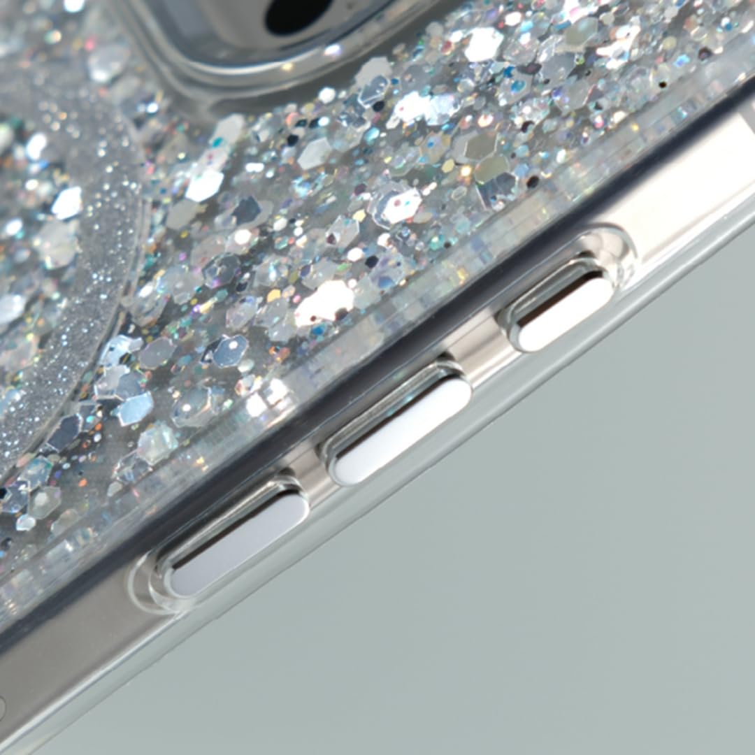 Custodia rigida antiurto con glitter e ricarica wireless per iPhone 14 Pro Max (nera)