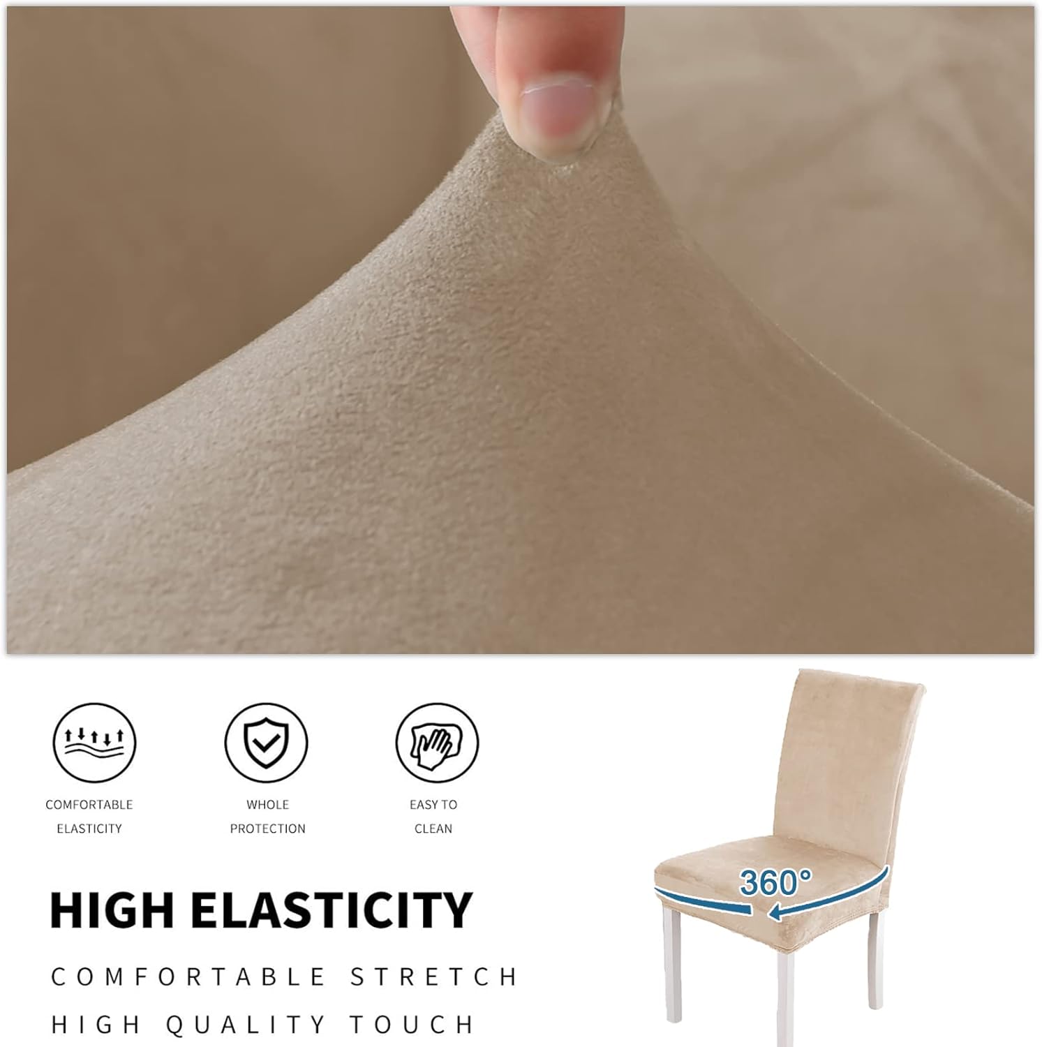Ultra Thick Stretch Velvet Chair Covers 2 Pack, Soft Removable Slipcovers for Dining Chairs, Seat Protectors for Hotel & Dining Room - White Easy Care