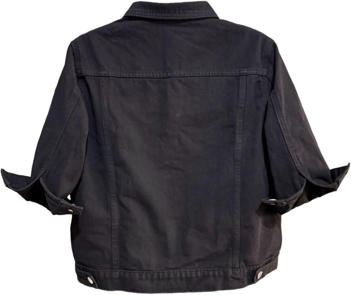 happlan Women's 3/4 Sleeve Short Denim Jacket Lapel Button Down Cropped Trucker Jean Jackets Coats - Image 2