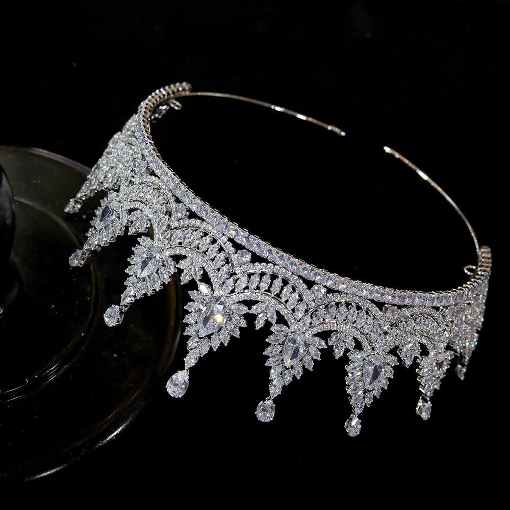 Biżuteria do włosów Tiary z koroną dla kobiet Tiary i korony Tiara zaręczynowa Tnowa Tiara korona ślubna, dodatki do sukni wieczorowej Biżuteria dla nowożeńców Tiara z cyrkoniami, 15-srebrna