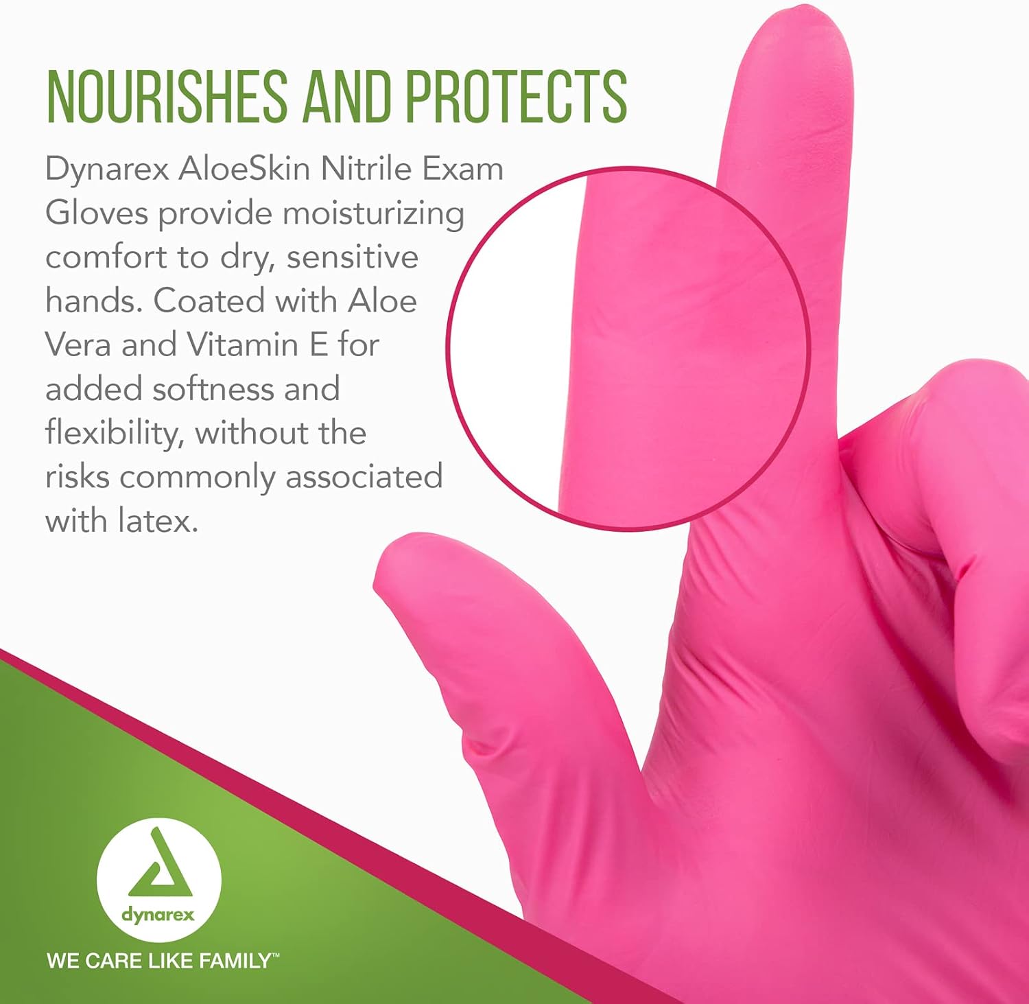 Dynarex AloeSkin Nitrile Exam Gloves, Magenta, Medium, Latex-Free, Powder-Free, Soothing Formula with Vitamin E and Aloe Vera
