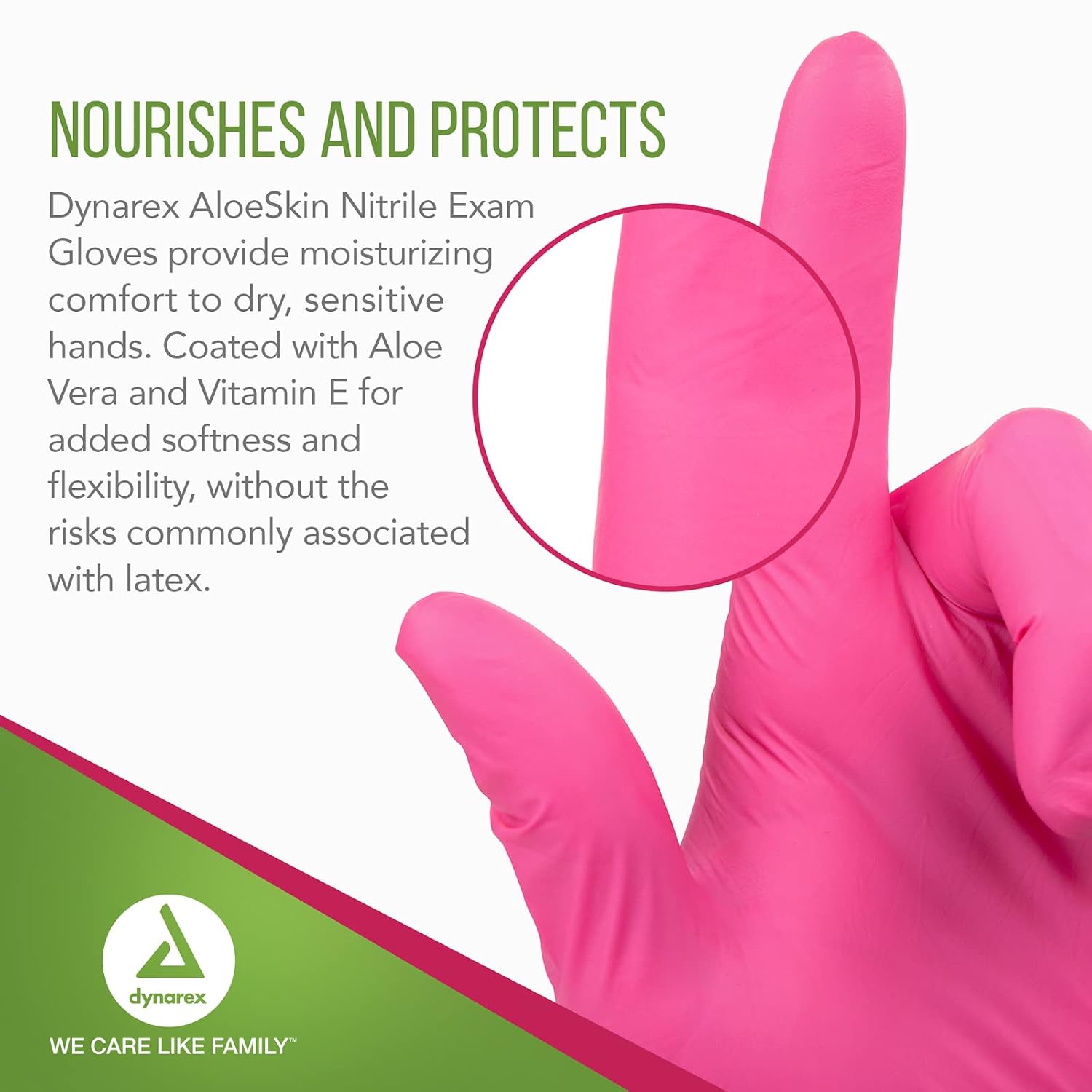 Dynarex AloeSkin Nitrile Exam Gloves With Aloe Vera, Powder-Free, Disposable for Dry Hands, Magenta, Medium, 1 Case of 1000 - 10 Boxes of 100