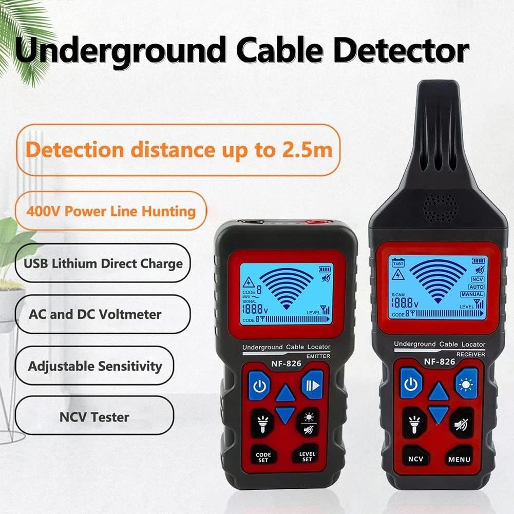 Localizador de cables subterráneos y detector de línea de tubería, distancia de detección de 0,1 a 2,5 m, sonda de alta sensibilidad con antiinterferencias para una detección precisa
