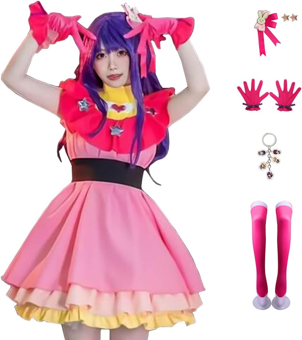 UZAIN Womens Oshi no Ko Cosplay Costumes Anime Ai Hoshino Uniform Dress Pink Skirt Wig Full Set Halloween Outfits
