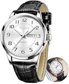 Taxau Klassische Lederuhren für Männer Analog Quartz Big Dial Luxus Armbanduhren Wasserdicht Luminous Day Date Reloj para Hombre