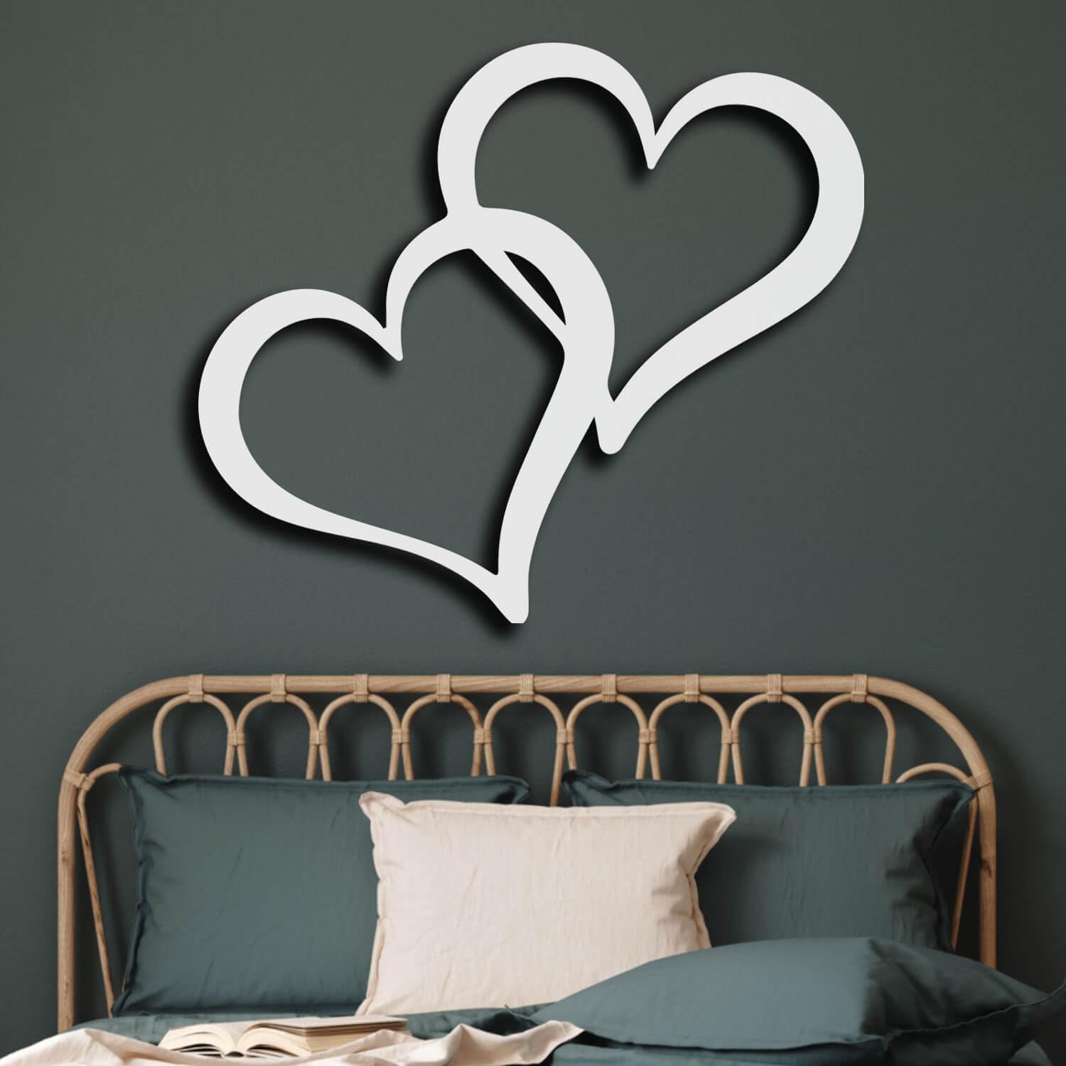 Decoración de Pared de Corazones entrelazados de Metal Negro, decoración de Pared de Pareja de Corazones Dobles de Metal, Escultura Moderna de decoración de Arte de corazón para Sala de Esta