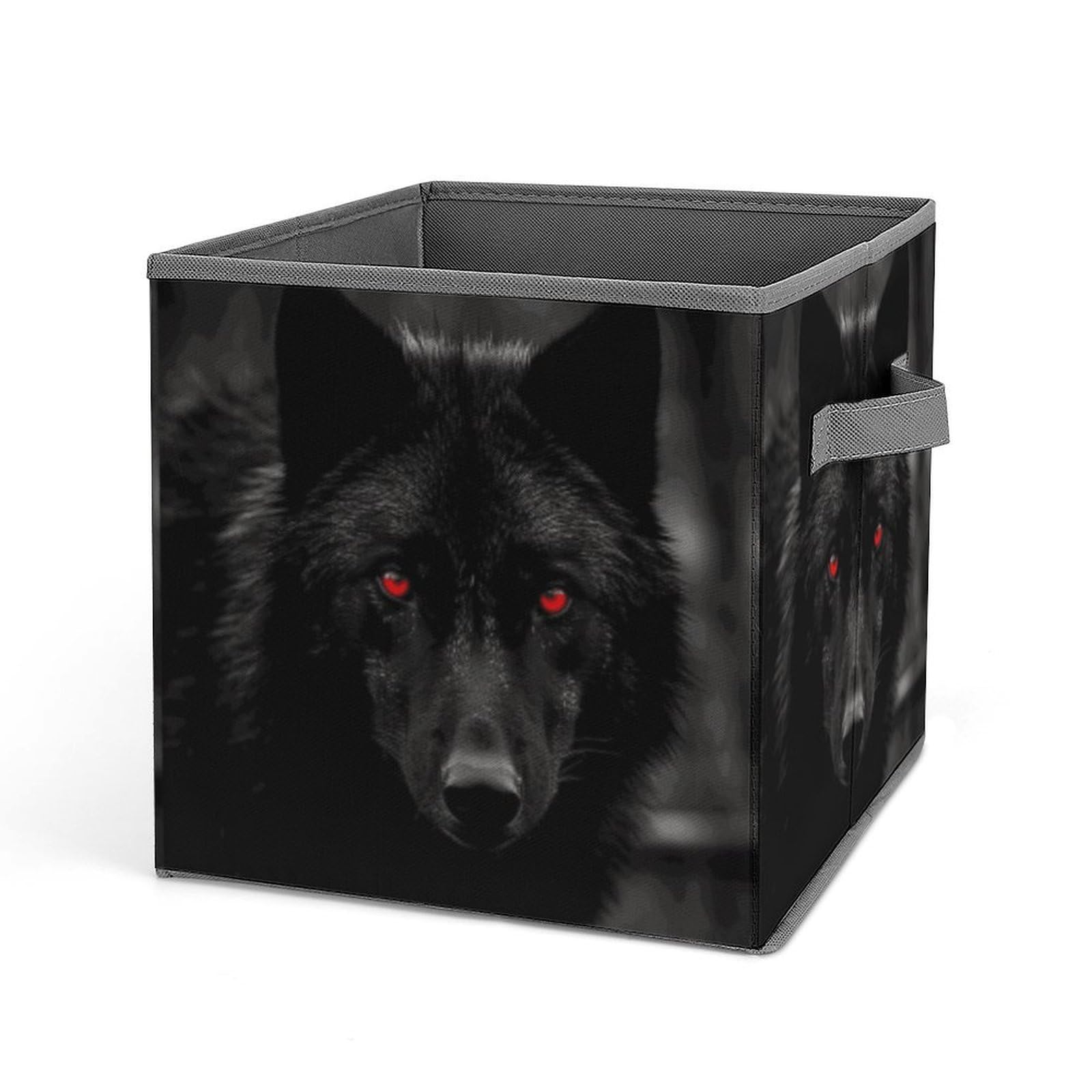 VstaDank Black Red Eyed Wolf Storage Bin Collapsible Storage Cubes Organizer Oxford Cloth Storage Box with Dual Handles Large Stackable Closet Storage Bins for Sheets Hat Sweater