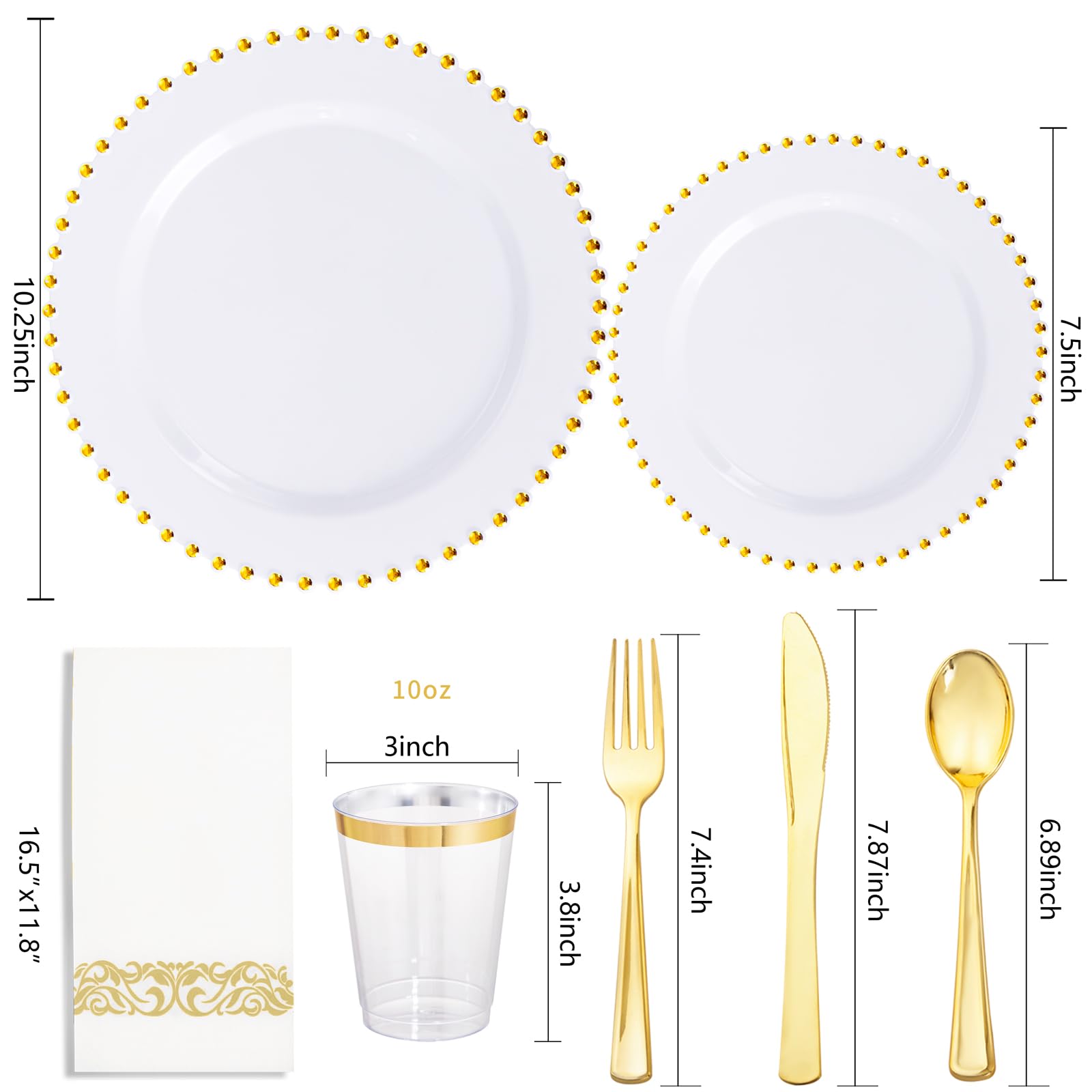 350 Pcs White & Gold Party Plates - Elegant Disposable Dinnerware -2