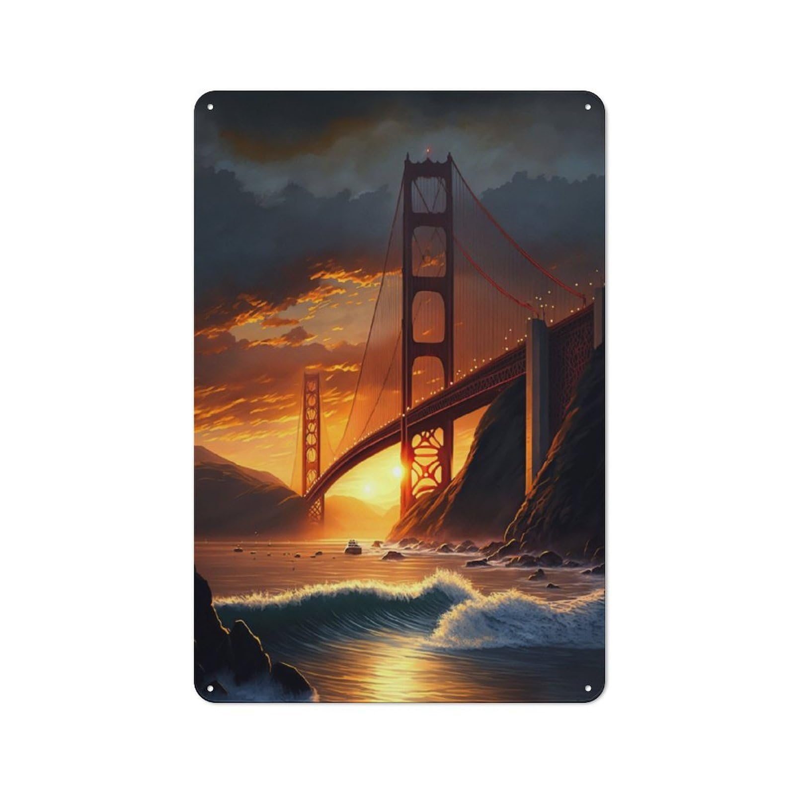 Junmoney Golden Gate Bridge Vintage-Inspired Tin Sign 30X20cm For Garage Or Workshop, For Garage, Workshop And Man Cave Decoration