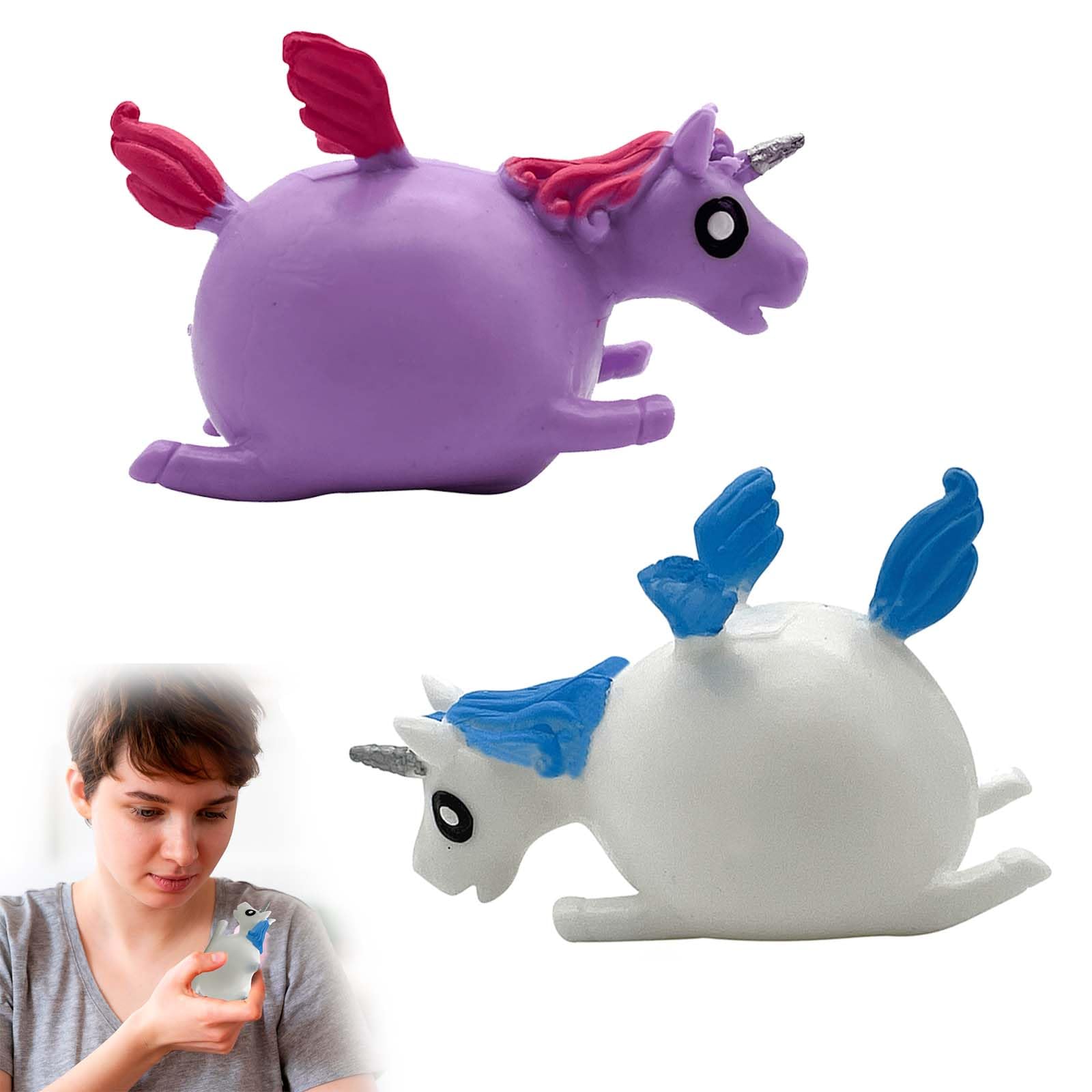 2x Unicorn Splat Balls for Stress Relief, Unicorn Squishy Balls for Adults and Kids Fidget Balls Summer Toy Size-8.5cm (Splat Ball-Blue/White & Purple)