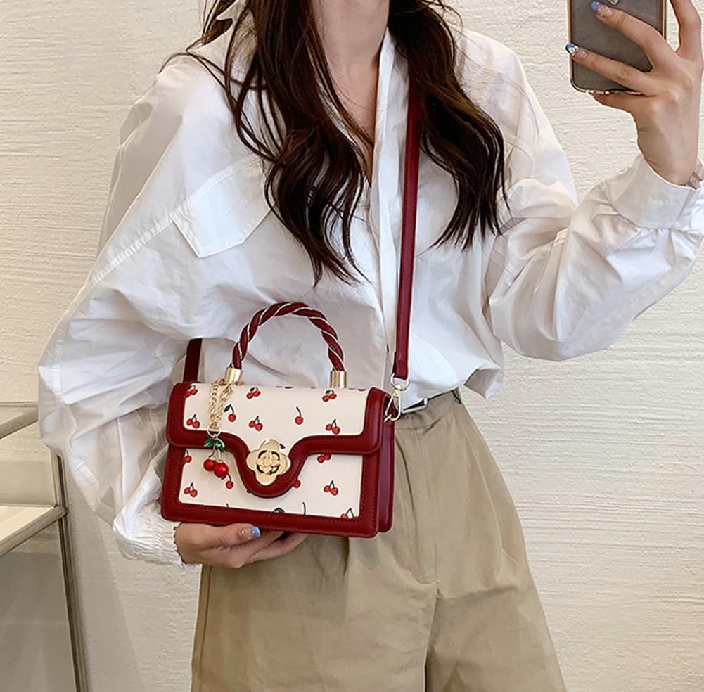 Womens Cute Cherry Vegan Leather Shoulder Crossbody Bag Fashion Purse Small Totes Y2k Handbag Satchel Clutch Gifts - Image 3