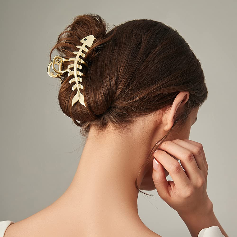 Amazon.com : 3 PACK Large Metal Hair Claw Clips Fish Bone  display picture 3