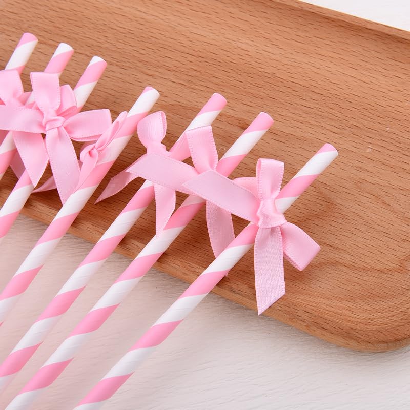 Pitillos de papel rosa con moño para fiesta 20 piezas miniatura 6