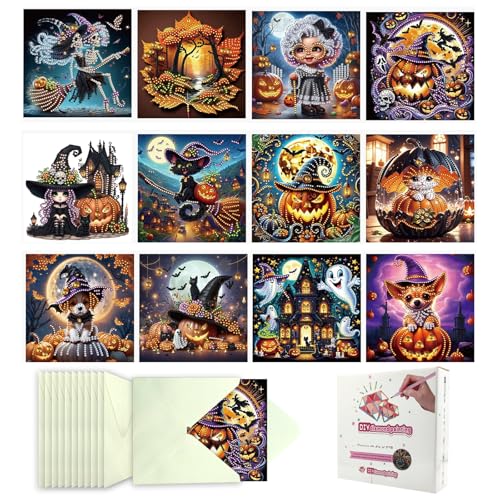 YOKUSHI ダイヤモンドアートペインティング ハロウィングリーティングカード 封筒付き 箱入りパンプキン DIYカード作成キット ホリデークラフト 大人 子供 (ハロウィン)