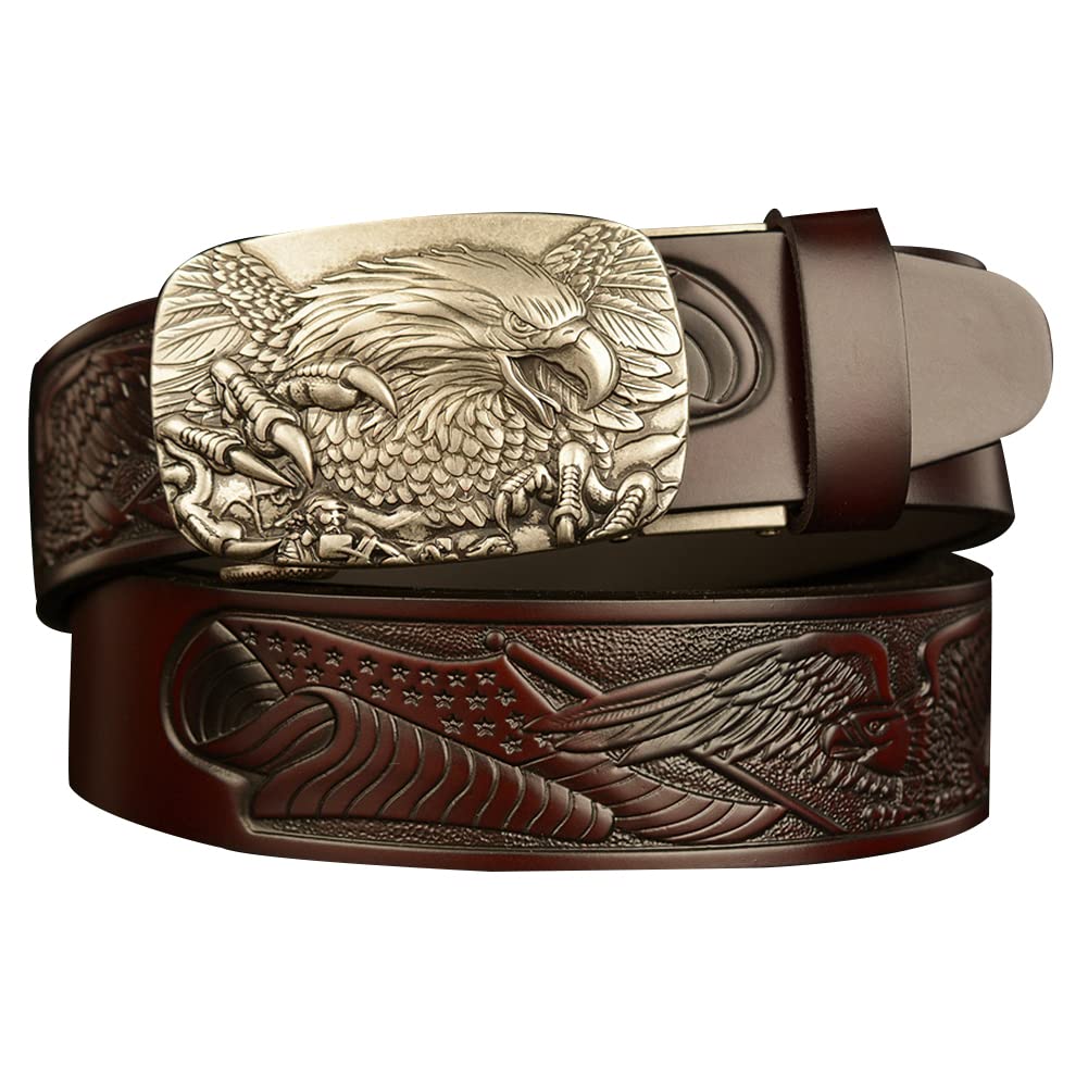 BDAYEK Men's Belt Men's Sliding Ratchet Belt Genuine Leather Automatic Buckle Engraved Plate(F,120Cm/47Inch)