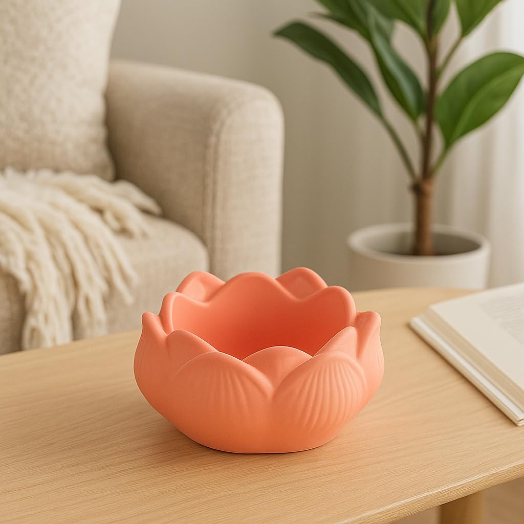Zen Decor Decorative Lotus Flower Tealight Candle Holder, Coral Pink, Ceramic-image-43