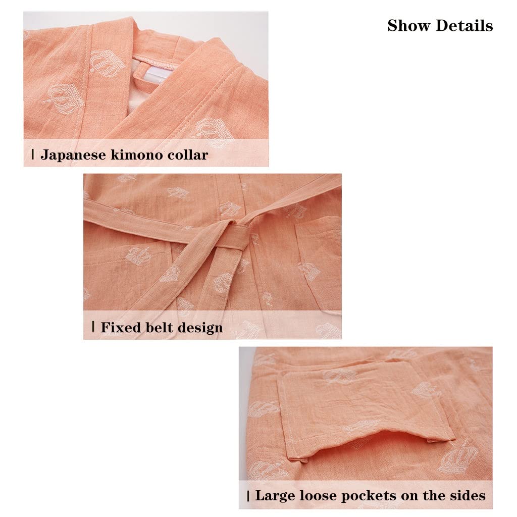 MTFBQ Albornoces Femeninos Finos Cortos Hilo De Algodón De Doble Capa Gasa Yukata Ropa De Dormir Esponjosa para Hombres Y Mujeres Parejas Primavera Y Otoño Pijamas Absorbentes De Secado Rápido