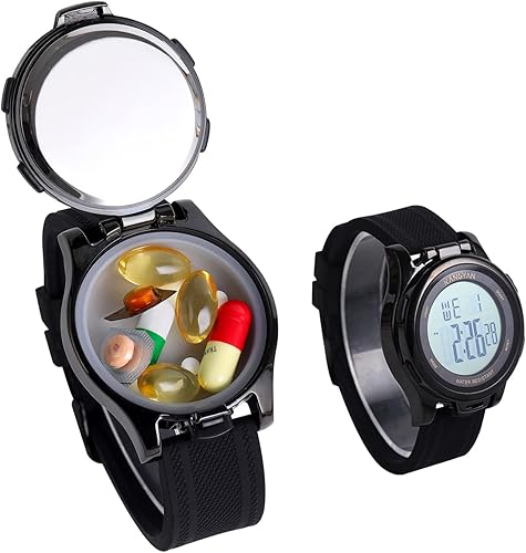 Reloj con pastillero relojes digitales de negocios de moda para hombres pastillero impermeable para emergencia caja EDC para tratamiento de