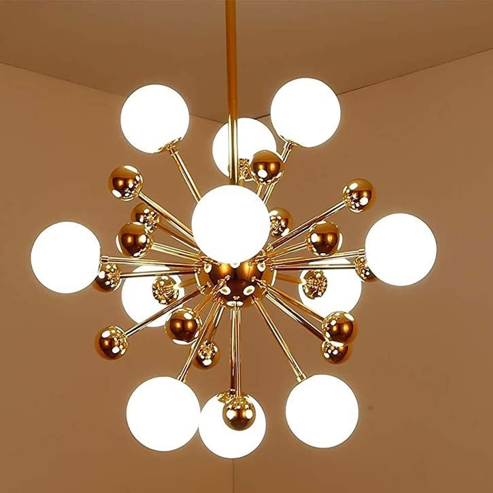 Lustre moderne 11 lumières or brossé spoutnik en verre
