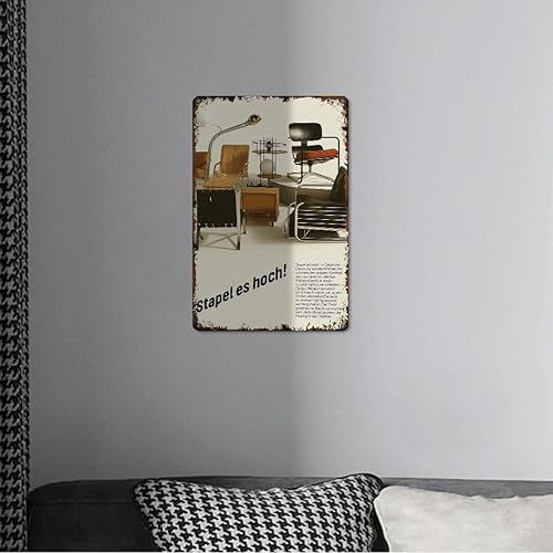 Miniatura 4 de Vintage Bauhaus Furniture Stack Metal Sign Funny Midcentury Modern Industrial Chair Poster Retro Bauhaus Home Aluminum 8x12inch-For Bathroom Living