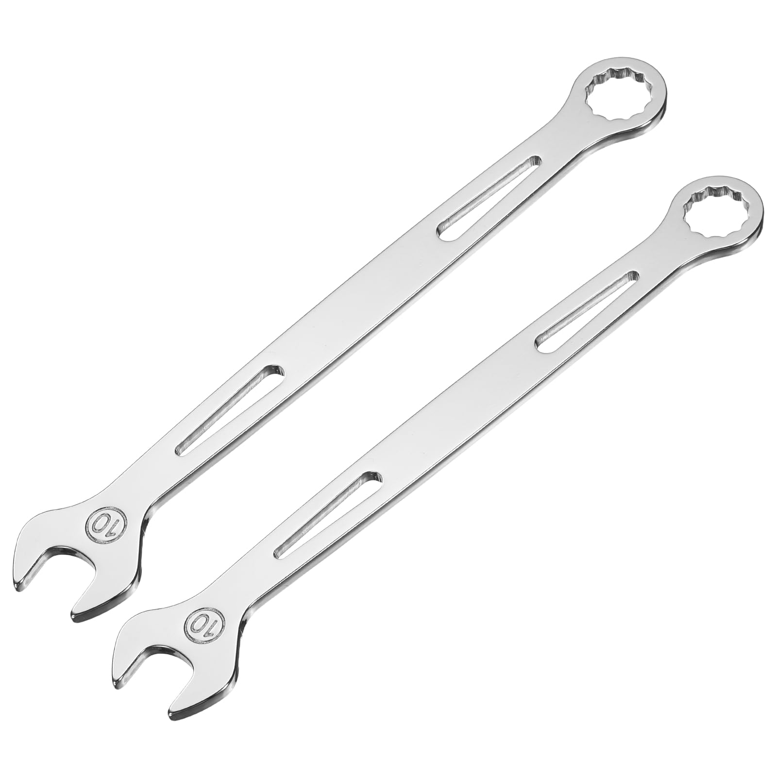 sourcing map 2Pcs Combination Wrench 10mm Metric Super Thin 12-Point Box and Open End Chrome Vanadium Steel Double Ended Spanner Tool for Automotive Furniture Machinery DIY Repair, Silver