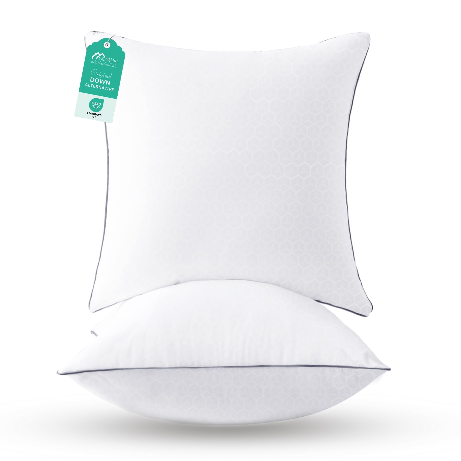 Sasttie Euro Pillow Insert 26x26, European Pillows Set of 2 for Bed, Couch, and Sofa - Oeko-Tex Certified Down Alternative Filling, 2 Pack, 26x26 InchesOEKO-TEX STANDARD 100