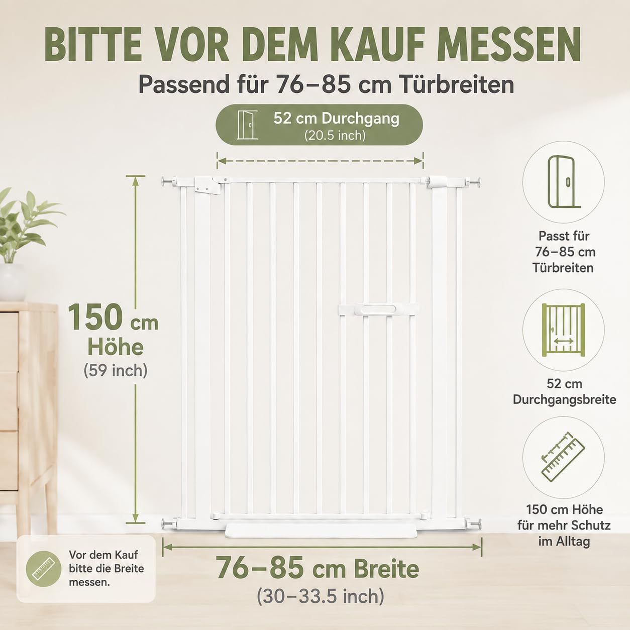 Türgitter 150cm ausziehbar mit Einhandgriff und Selbstschluss
