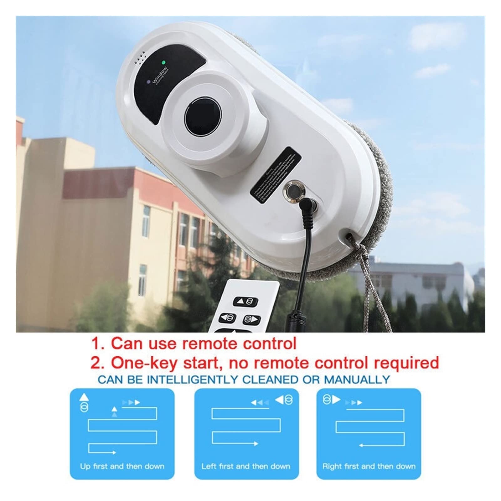 Detergente per vetri Robot per la pulizia delle finestre per la casa Aspirapolvere per vetri per finestre intelligenti Macchina per la pulizia delle pareti in vetro con una sola chiave per fines