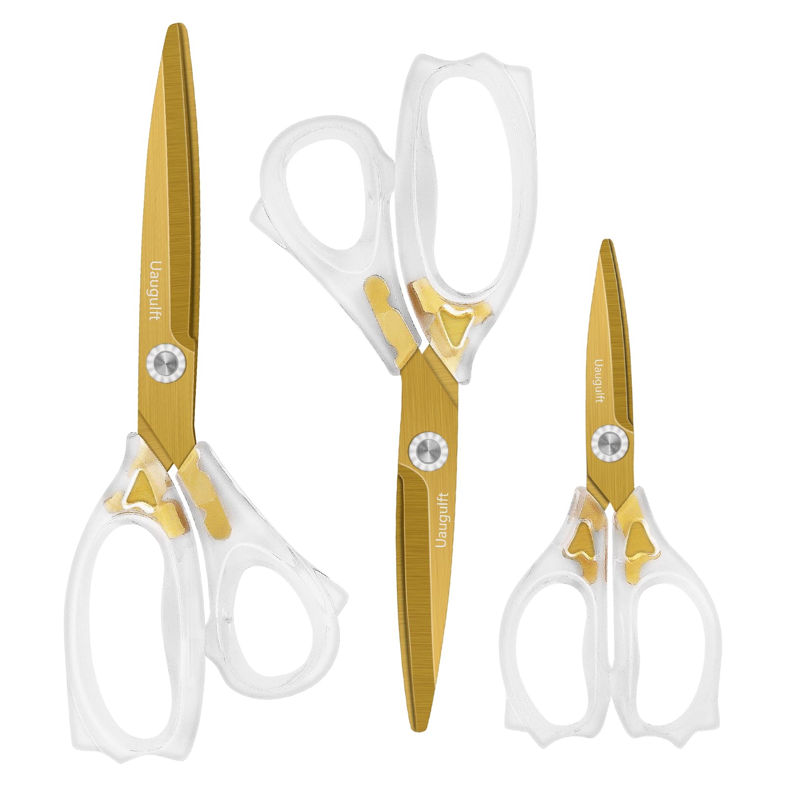 Uaugulft Acrylic Scissors, Sharp Titanium Coating Blades with Ergonomic ABS Handle, Multi-Purpose Scissors Set of 3, Suitable for Sewing and Household