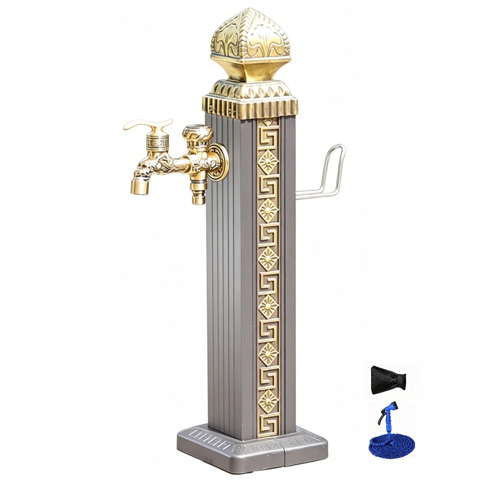 Yangllyj Brass Outdoor Garden Water Column, Frost Proof Yard Hydrant With Dual Water Outlets And Spray Gun For Backyard Patio