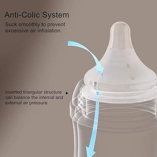 Miniatura 4 de Biberones de vidrio natural para bebés de flujo suave y extra lento, sin cuerpo de plomo, biberón para lactancia materna recién nacido con pezón