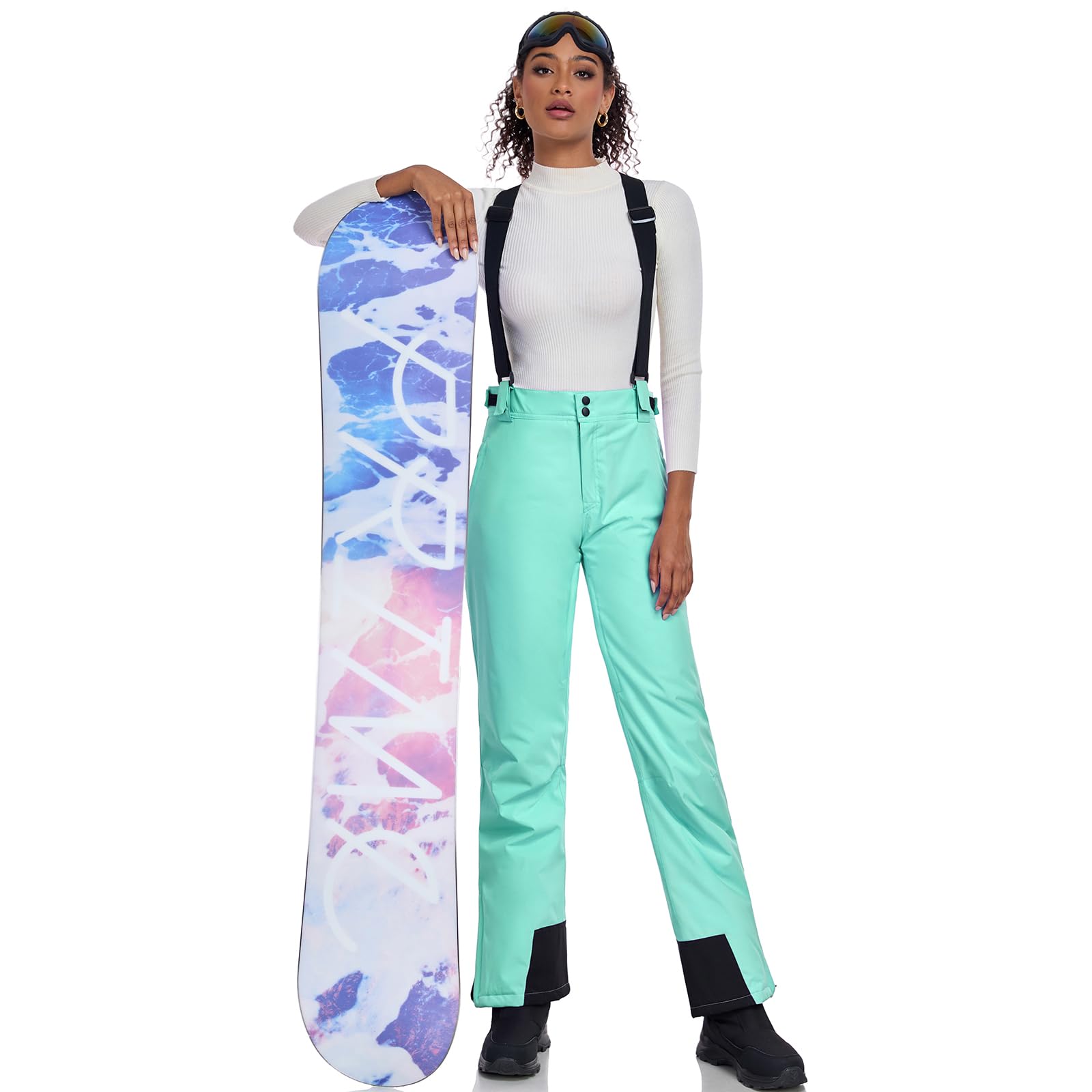 Pantalon de ski à bretelles pour femme - Pantalon de snowboard - Pour l'hiver - Chaud - Imperméable - Coupe-vent - Amovible - Pantalon thermique de randonnée