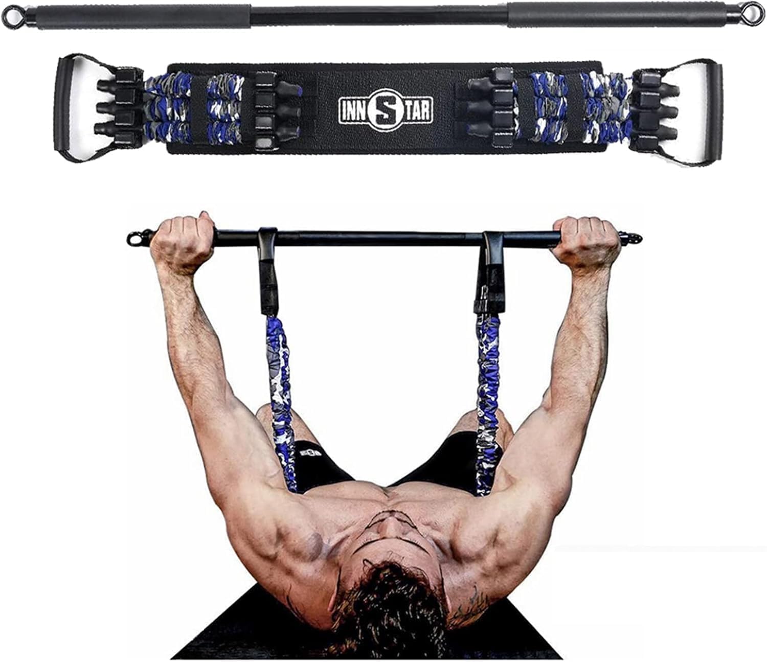 INNSTAR Adjustable Bench Press Device,Push up Resistance Bands for Home Gym Exercise,Fitness Workout,Travel Training