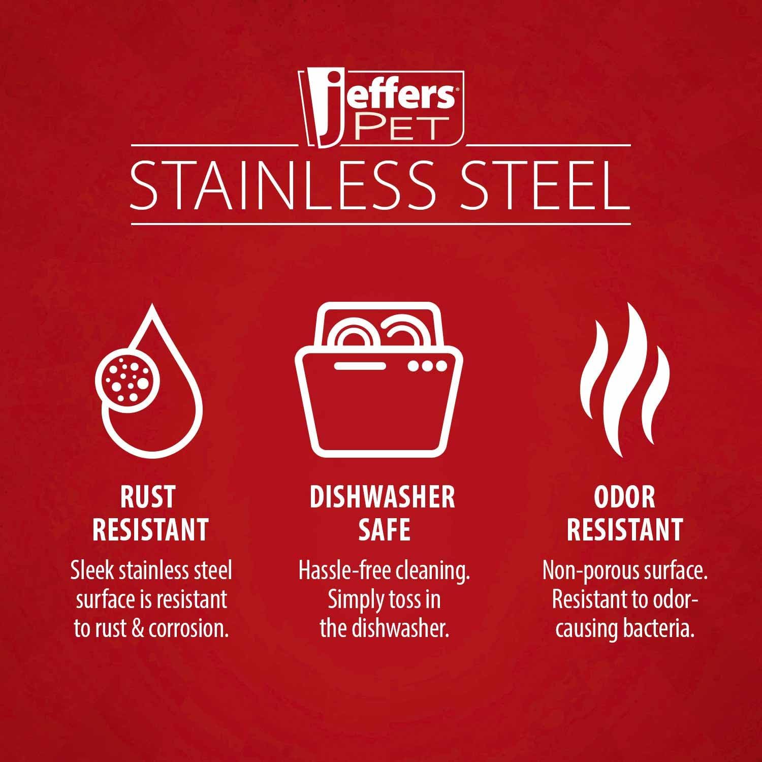 Jeffers Pet Low Profile Stainless Steel Double Diner Pet Bowls with Non-Skid Frame – Dog Bowls & Cat Bowls for Food, Water, Milk, Wet or Dry Pet Food, Puppy, Kitten Feeding Station Set - 64 oz