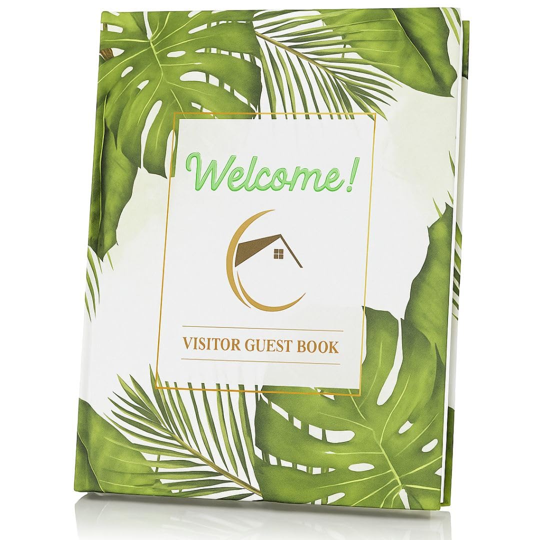 Paper 'n Such Guest Book for Rental House - Vacation Home Welcome Log - Short Term Rentals, Airbnb Essentials for Hosts, Hardcover Welcome Log - 7.5x9 Tropical Palm Trees