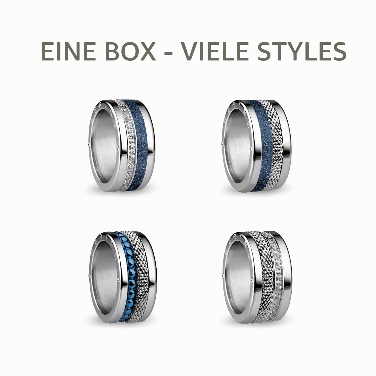 BERING Austauschbar Ring Set für Damen in Silber & Blau mit einzigartigem Twist- & Change System, Symphony-Set-A