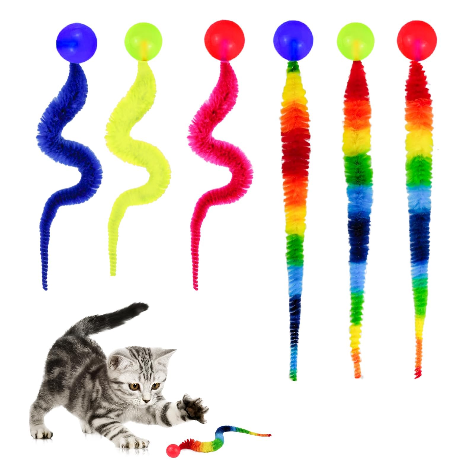 CMANLNYK 6Pcs Interactive Colorful Worm Cats Toys, Wiggly Cat Balls Toy, Cat Toys for Indoor Cats Adult Interactive Cat Toy