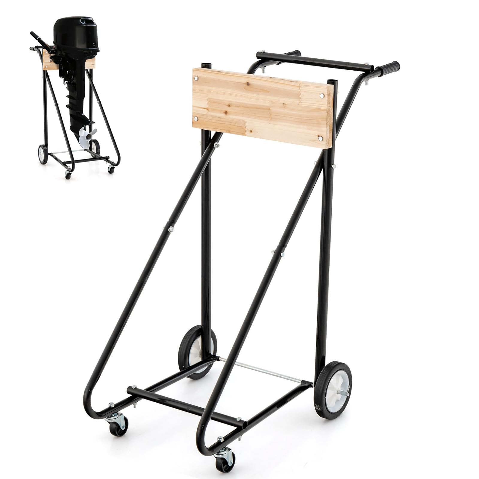 COSTWAY Soporte Para Motor Fuera de Borda, Carro de Transporte con Ruedas Capacidad de 150 kg, Carro Portador de Motor Resistente y Duradero Para Reparación y Transporte, 110 x 57 x 104 cm