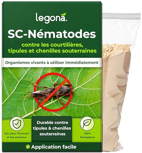 Legona Nématodes SC pour lutter contre les courtilières – 100 millions pour 200 m² / 500 l de terreau – Traitement bio sans nuisibles pour pelouses et massifs