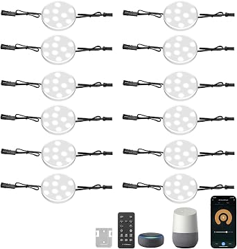 LABOREDUCER Smart Under Cabinet Lighting 12 Pack Dimmable with Alexa Google Assistant,App and Remote Control,Under Cabinet Lights Wired Plug in or Hardwired for Kitchen Counter
