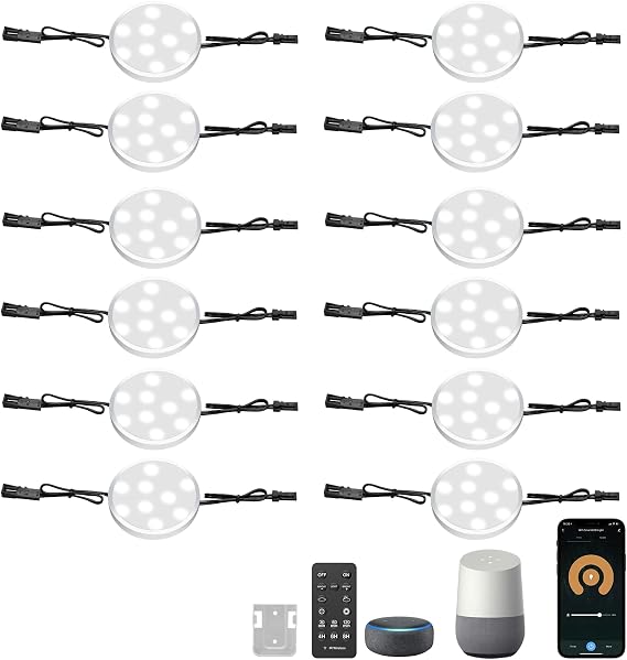 LABOREDUCER Smart Under Cabinet Lighting 12 Pack Dimmable with Alexa Google Assistant,App and Remote Control,Under Cabinet Lights Wired Plug in or Hardwired for Kitchen Counter